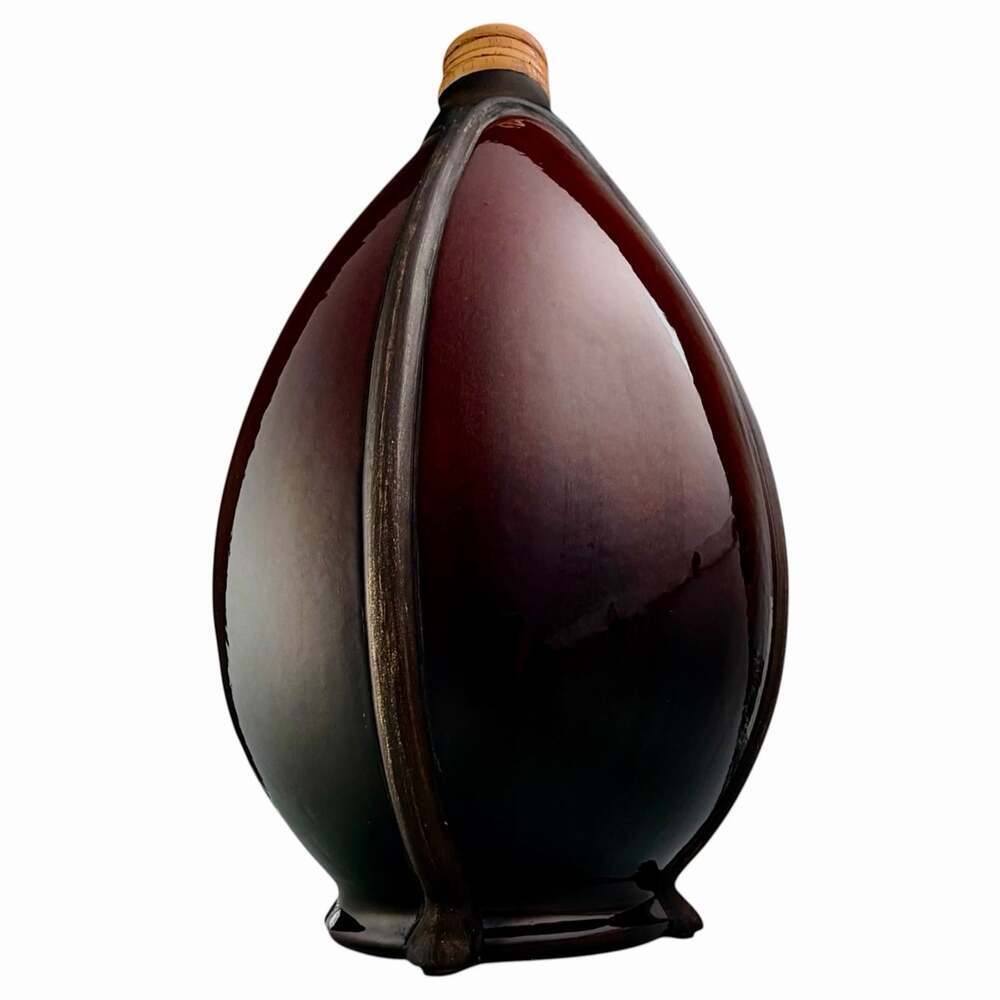 Decorative Burgundy Vase Black Ribbed Ceramic Unique Rattan Cane Sculptural 15” - Picture 1 of 6